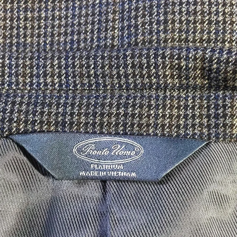 Pronto Uomo Platinum Mens 54R Wool Blazer Sport Coat Grey Blue Houndstooth *READ